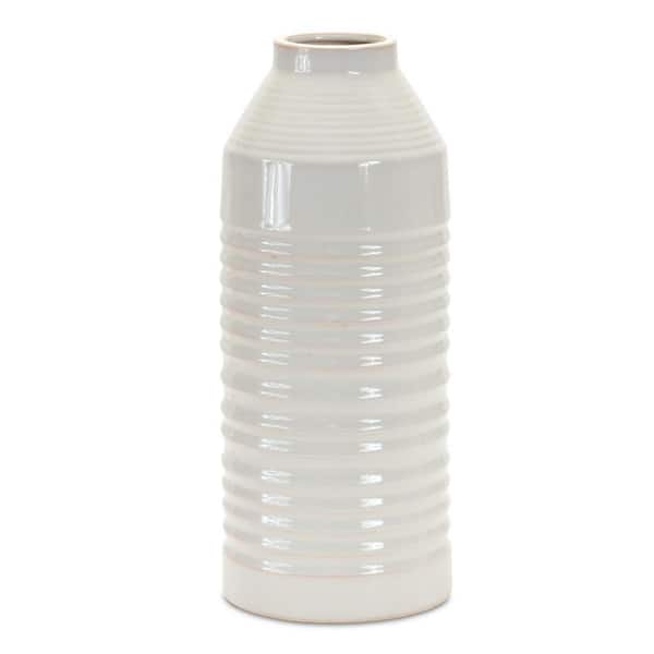 14.75 in. White Terra Cotta Round Decorative Vase