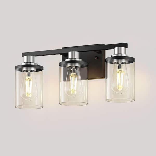 17 in. 3-Light Black Nickel Vanity Light Over Mirror, Bathroom Wall Light with Clear Glass Shades for Mirror or Dressing