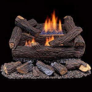 Ventless Dual Fuel Gas Log Set - 18 in. Stacked Red Oak - Remote Control
