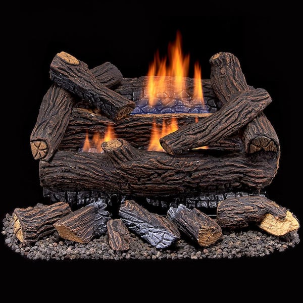 Duluth Forge Ventless Dual Fuel Gas Log Set - 18 in. Stacked Red Oak - Remote Control