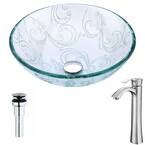 Vieno Series Deco-Glass Vessel Sink in Crystal Clear Floral with Harmony Faucet in Brushed Nickel