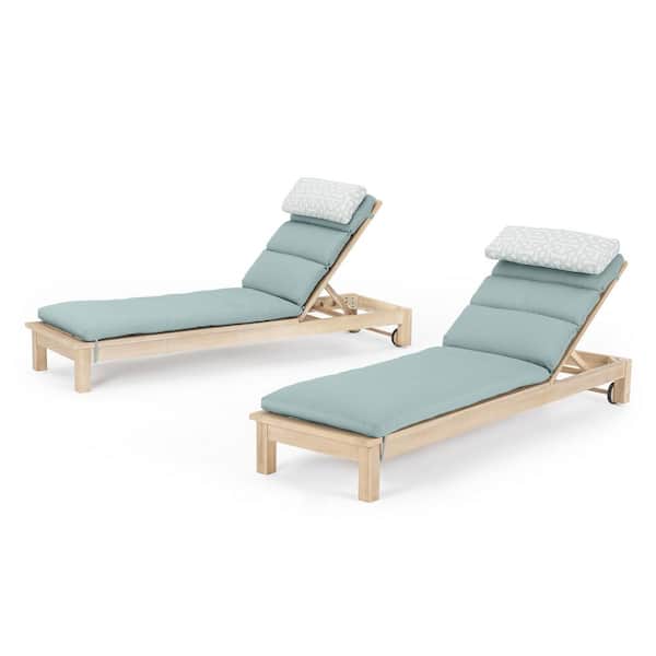 RST BRANDS Kooper Wood Outdoor Chaise Lounges with Spa Blue Cushions (Set of 2)