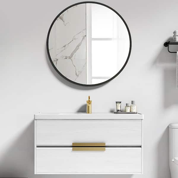 24 in. W x 24 in. H Matte Black Metal Framed Round Recessed/Surface Mount Bathroom Medicine Cabinet with Mirror