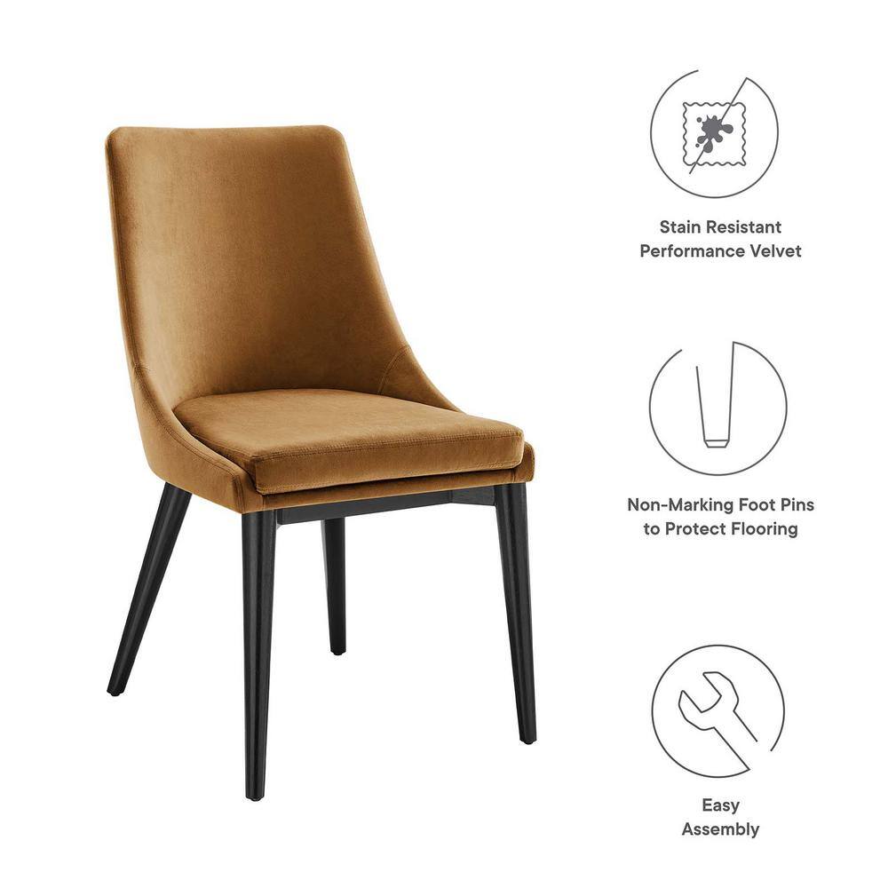 Cognac Velvet Upholstered Dining Chair with Black Wood Legs