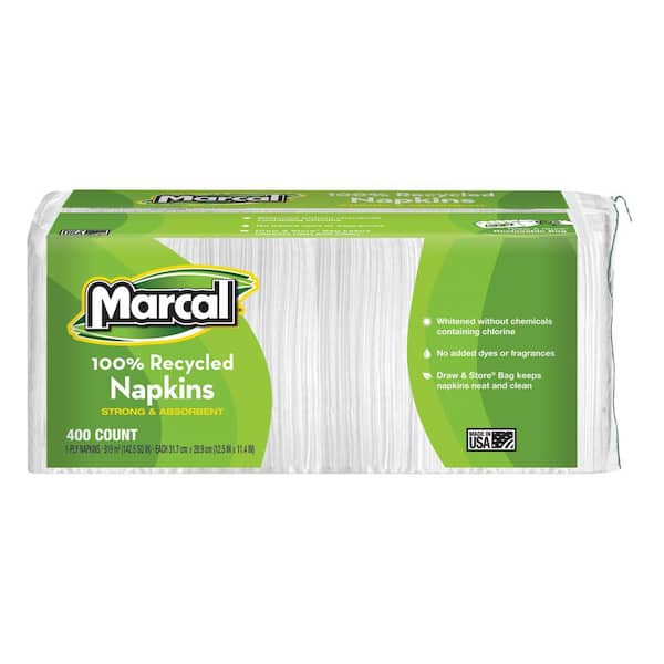 Marcal 11.4 in. x 12.5 in. 100% Recycled White Luncheon Napkins, (400 Per Pack, 6 Packs/Carton)