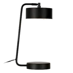 18 in. Black Mid-Century Integrated LED Bedside Table Lamp with Black Metal Shade