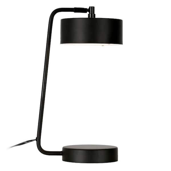 HomeRoots 18 in. Black Mid-Century Integrated LED Bedside Table Lamp with Black Metal Shade