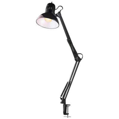 32 in. Black Vintage Swing Arm Desk Lamp with Metal Clamp