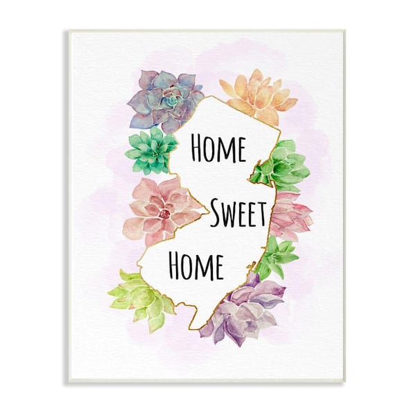 Stupell Industries 12 in. x 18 in. "New Jersey State Home Sweet Home Succulent Watercolor Vignette" by Ziwei Li Wood Wall Art