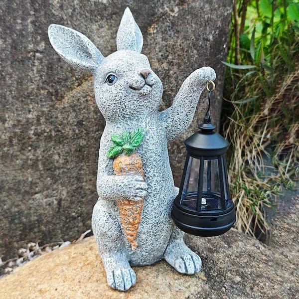 Rabbit Garden Statues with Solar Lights L0DZNY1R1D - The Home Depot