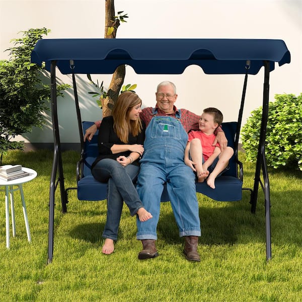 3-Seat Patio Swing Chair With Adjustable Canopy
