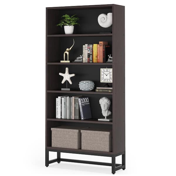 Tribesigns Earlimart 70.8 in. Sandalwood Tall Etagere Bookcase and Bookshelf, Bookcases Organizer with 5-Tier Storage Shelves