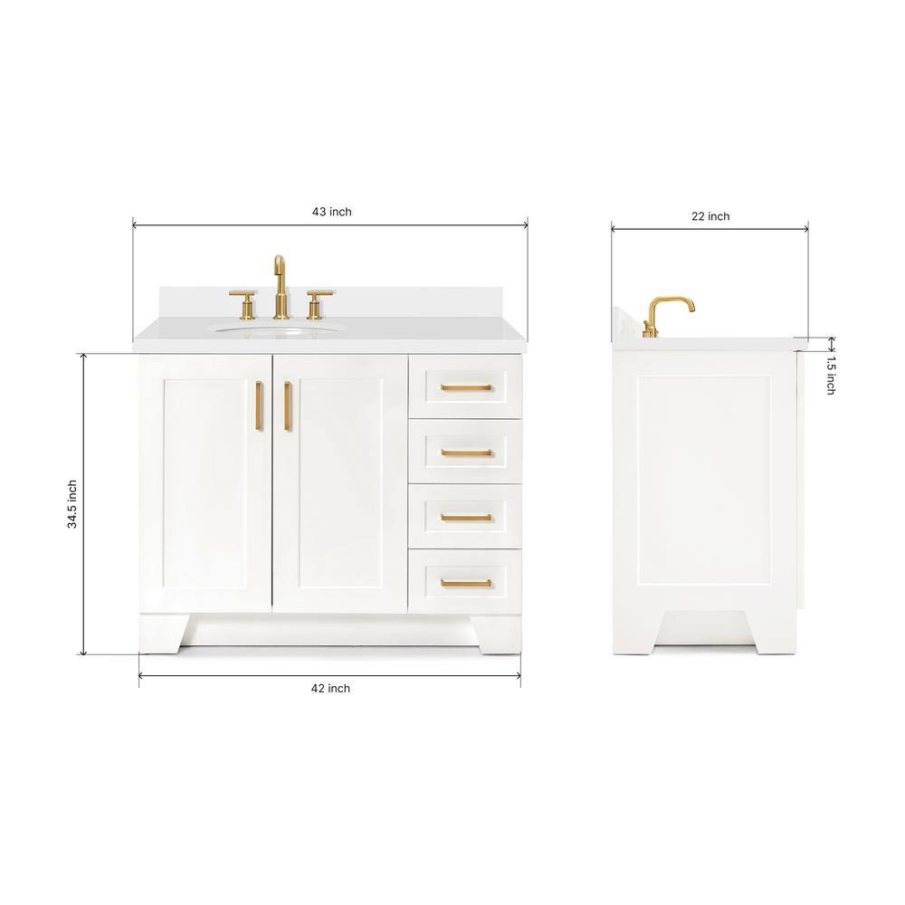 White Wood Freestanding Single Sink Bathroom Vanity with Quartz Top