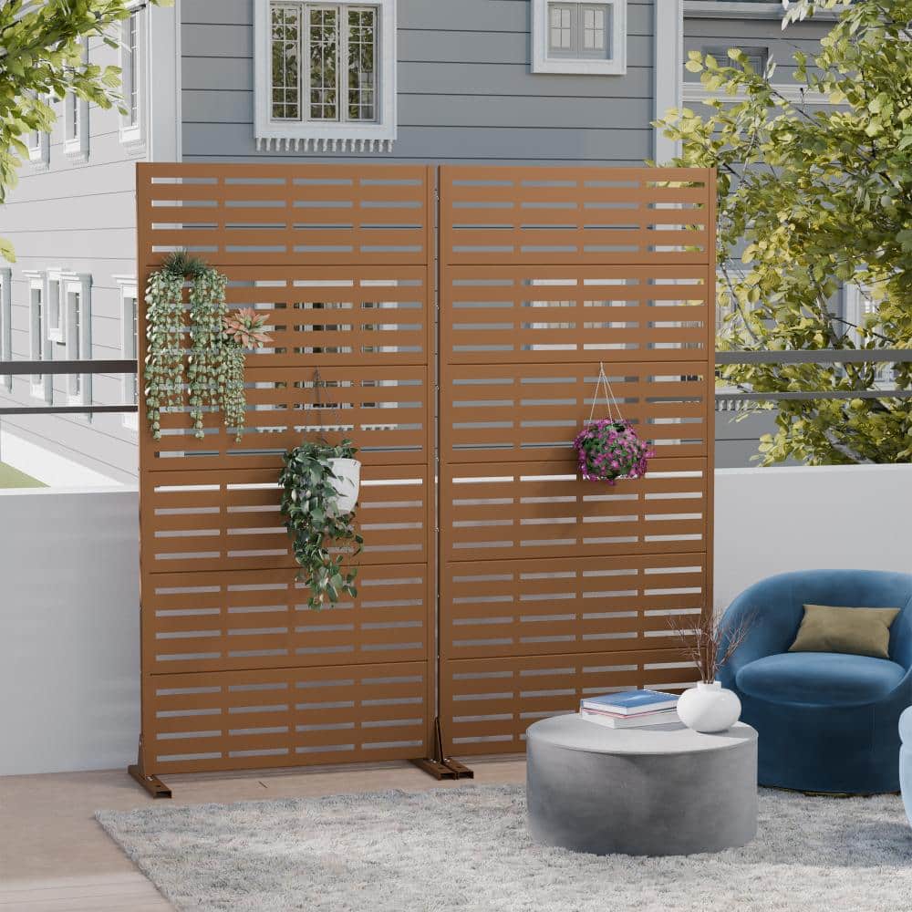 35 in. W x 72 in. H Black Galvanized Metal Louvered Outdoor Patio Divider Screen (2-Pack) price history on PriceWatchPro