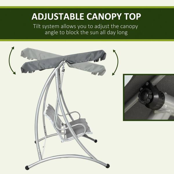 Outsunny 3 Person Grey Metal Patio Swing Seats, Porch Swing
