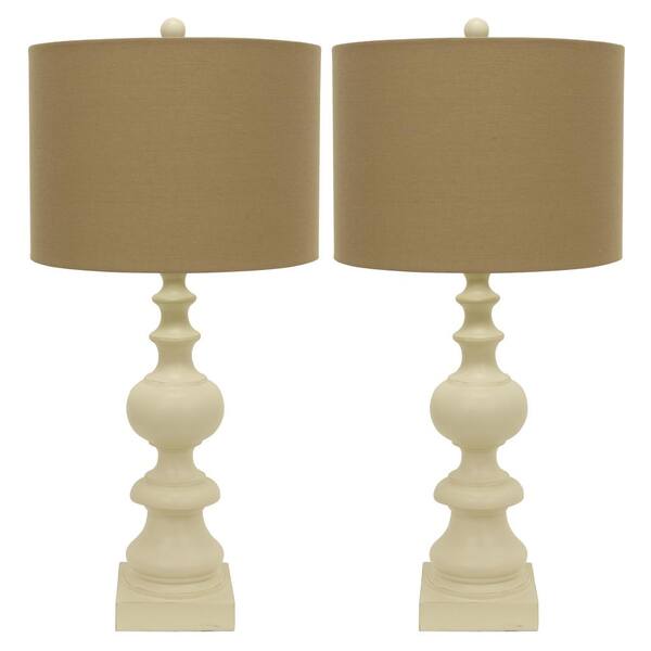 Decor Therapy Resin 30.25 in. Distressed Cream Beige Table Lamps with Shade (Set of 2)