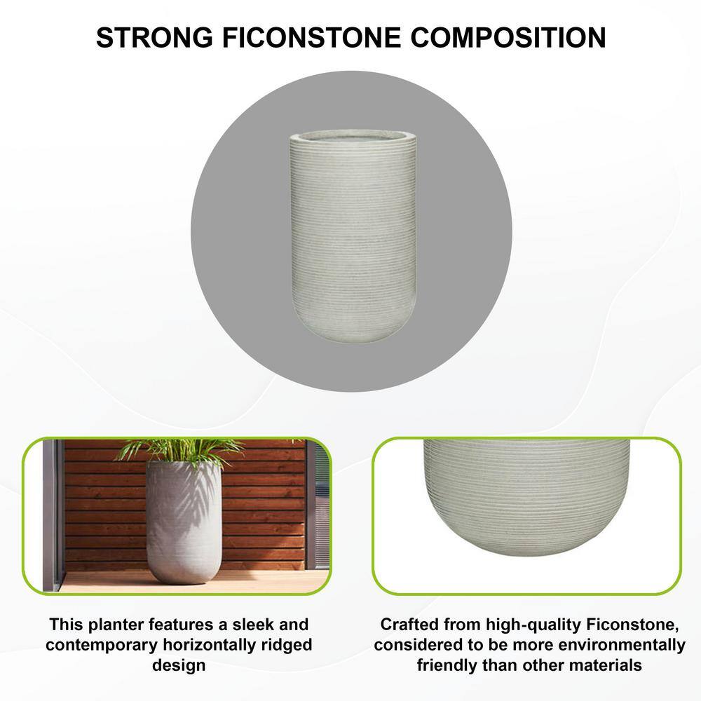 Small Round Light Grey Ficonstone Indoor Outdoor Ridged Planter