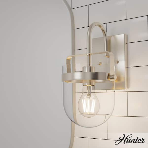 Hunter Karloff 1-Light Brushed Nickel Wall Sconce with Clear Glass Shade