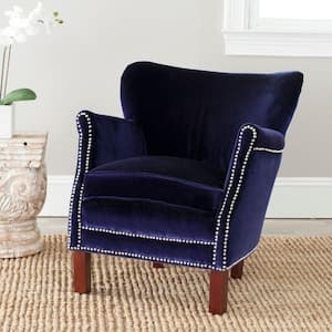 Jenny Royal Blue/Cherry Mahogany Velvet Polyester Arm Chair