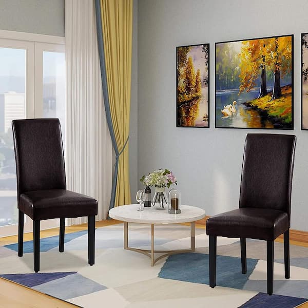 Home Beyond Savona Brown Synthetic Leather Contemporary Dining Accent Chair Set of 2