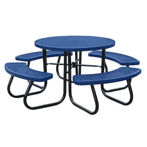 46 in. Blue Picnic Table with Built-In Umbrella Support