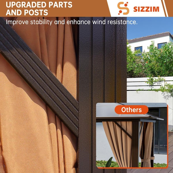 12 ft. x 10 ft. Aluminum Frame Double Polycarbonate Roof Gazebo with Hooks, Curtains, and Netting