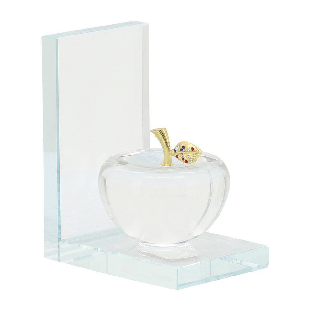 Clear Crystal Apple Bookends with Gold Accents, Set of 2