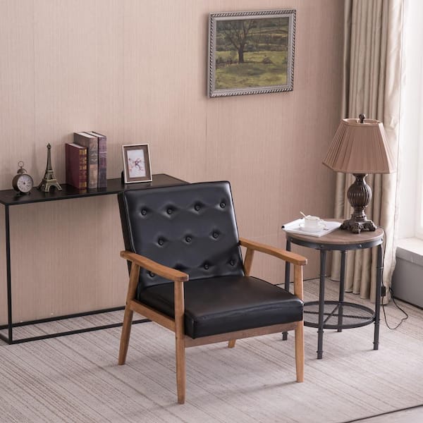 Winado Black PU Leather Accent Chair Upholstered Arm Chair