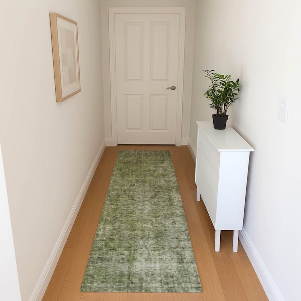 Mayfield Premium Machine Washable Abstract AMF1656 Green 2 ft. 3 in. x 7 ft. 6 in. Runner Rug