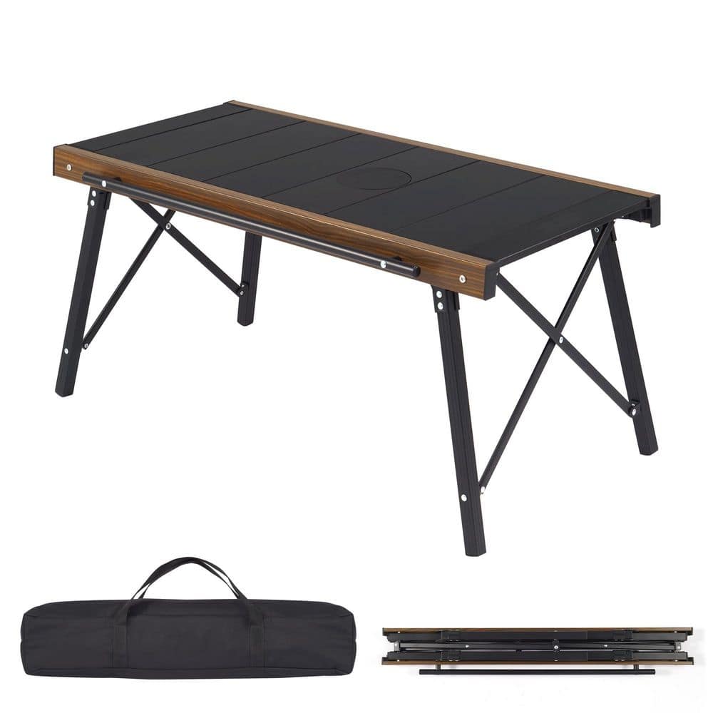 34 in. Black Rectangular Aluminum Picnic Tables with Carry Bag, Folding Portable Camping Table for Picnic RV Patio BBQ price history on PriceWatchPro