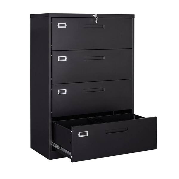 Unbranded Black Steel File Cabinet with 4-Drawer and Lock