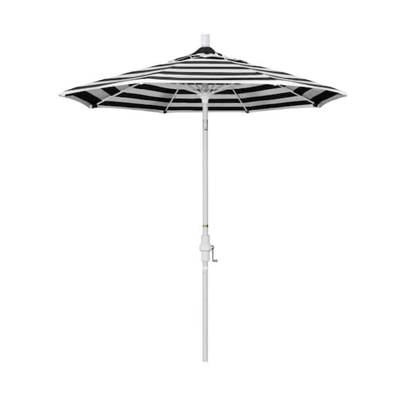 California Umbrella 7.5 ft. Matted White Aluminum Market Patio Umbrella Fiberglass Ribs and Collar Tilt in Cabana Classic Sunbrella