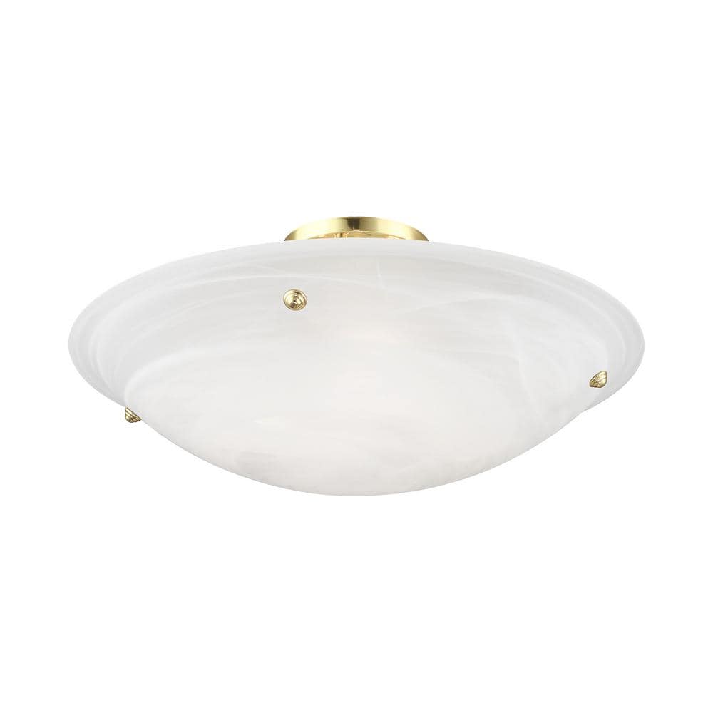 Oasis Polished Brass 4-Light Flush Mount with White Alabaster Glass