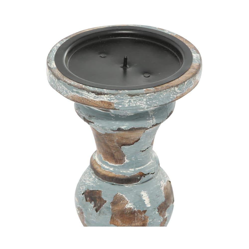 Distressed Light Blue Mango Wood Candelabra Set of 3