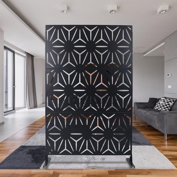 4 ft. x 6.3 ft. Black Steel Patio Privacy Fence Screen, Decorative