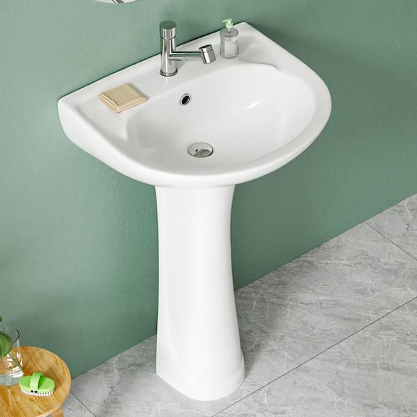 16.5 in. D x 20 in. W Bathroom Pedestal Sink Combo Novelty U-Shape Vitreous China in White with 1 Faucet Hole