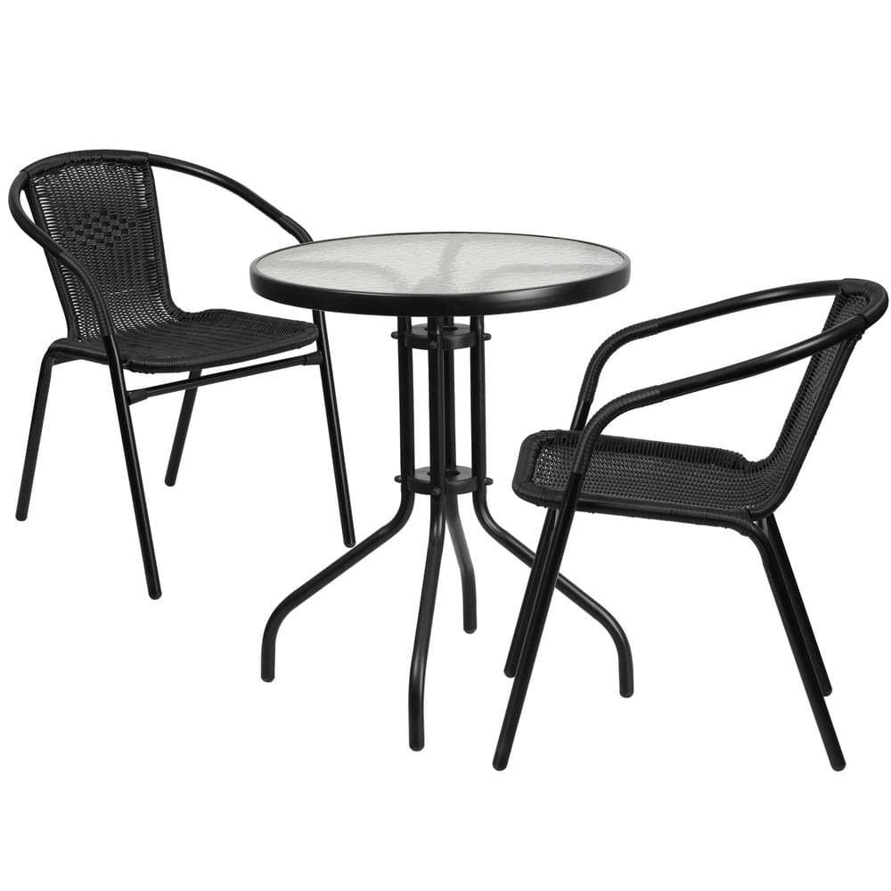 Carnegy Avenue 3-Piece Glass Round Outdoor Bistro Set in Clear/Black ...
