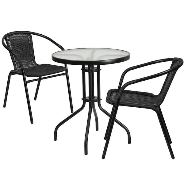 Carnegy Avenue 3-Piece Glass Round Outdoor Bistro Set in Clear/Black