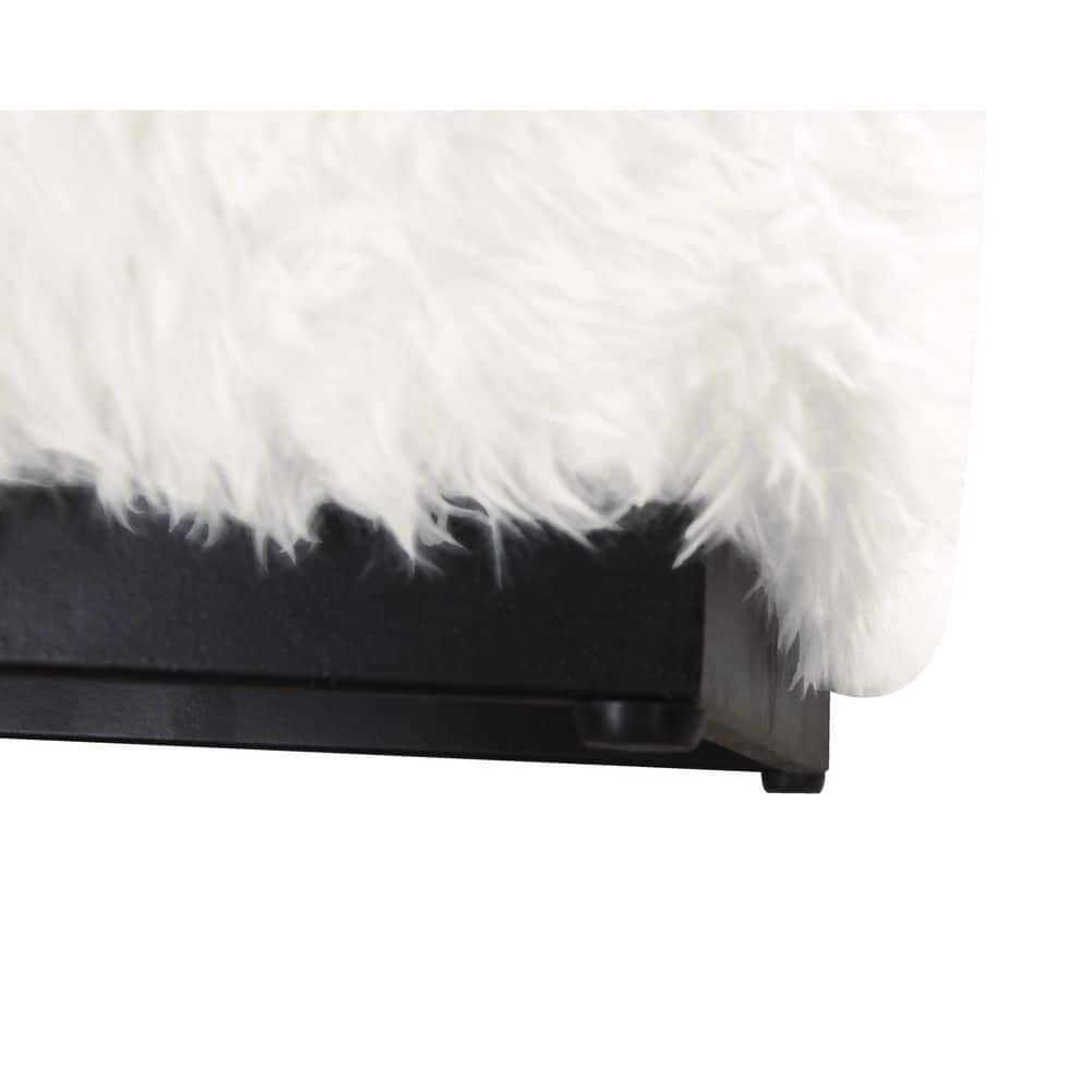 White Faux Fur Cube Ottoman with Metal Base