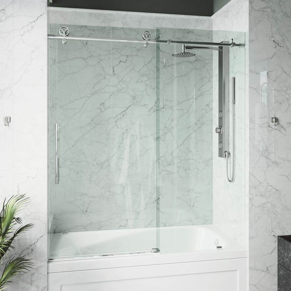 Cass 60" Frameless Sliding Tub Door with Clear Glass and Chrome Finish