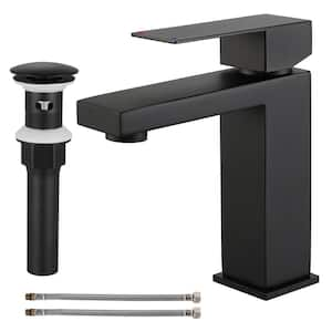 Single Hole Single Handle Bathroom Vessel Sink Faucet with Drain (with Overflow) Assembly in Matte Black