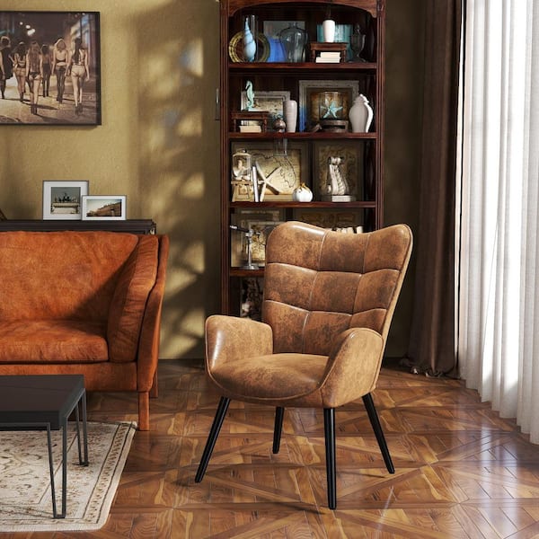 Homy Casa Kanas Modern Brown Wingback Accent Chair with Elegant 