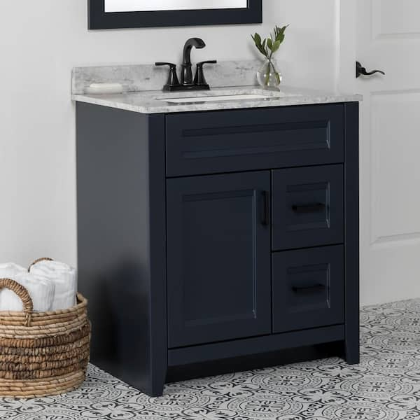 Home Decorators Collection Newhall 30 in. W x 22 in. D x 34 in. H Single  Sink Bath Vanity in Grayish Blue with White Engineered Marble Top Newhall  30GB - The Home Depot