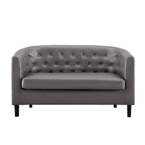 49 in. Gray Button Tufted Faux Leather Barrel Loveseat, Midcentury Modern 2-Seater Sofa Couch