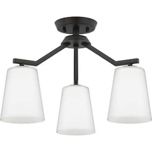 Vertex Collection 3-Light Matte Black Etched White Contemporary Convertible Chandelier
