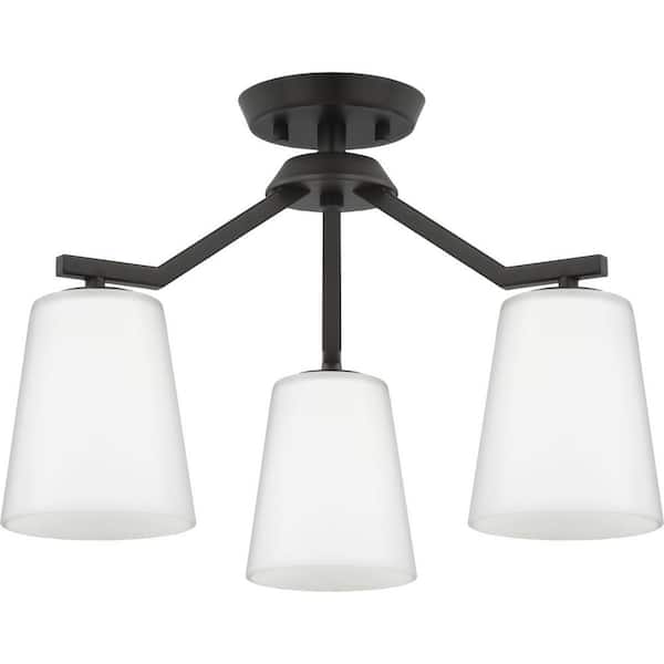 Progress Lighting Vertex Collection 3-Light Matte Black Etched White Contemporary Convertible Chandelier