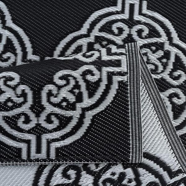 Marrakech Black Gray 6 ft. x 9 ft. Reversible Recycled Plastic Indoor/Outdoor Area Rug-Floor Mat