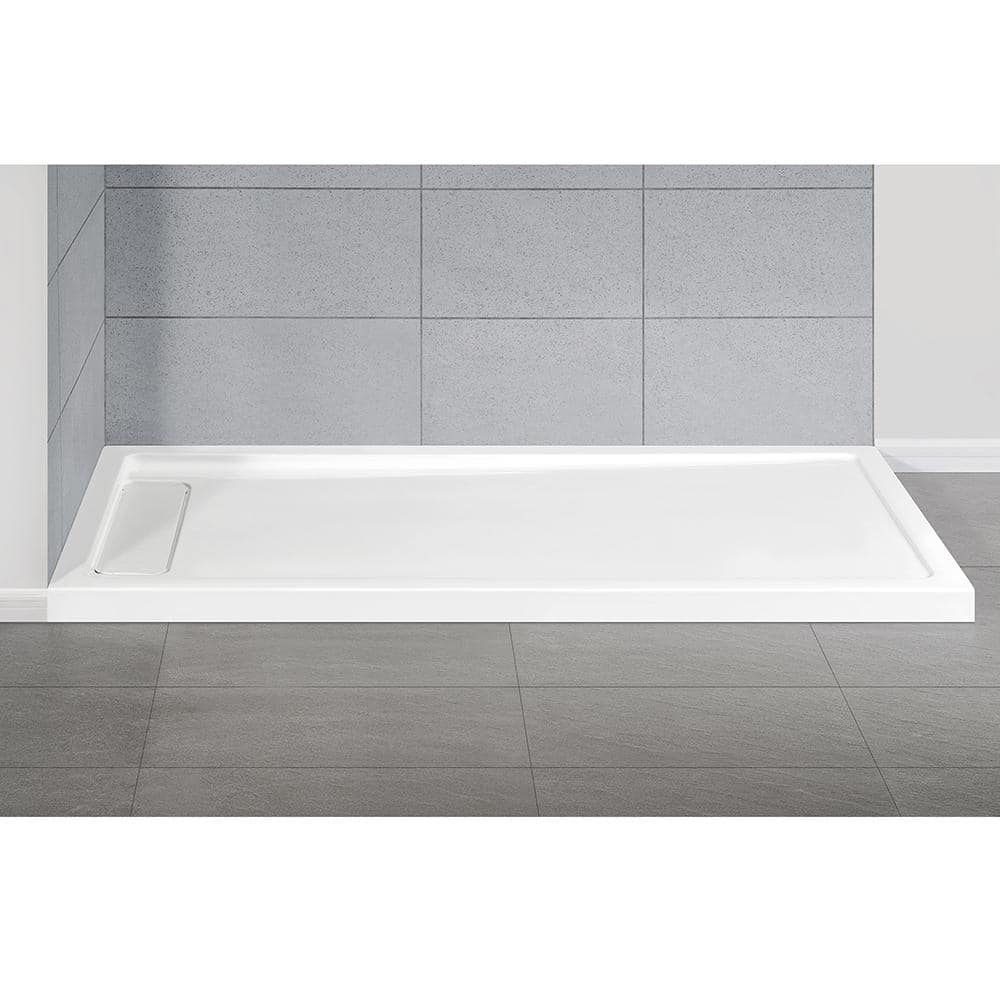 White Acrylic 72x36 Rectangular Shower Base with Hidden Drain