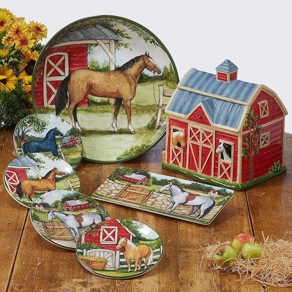 Clover Farm 4-Piece Seasonal Multicolored Earthenware 6 in. Canape Plate Set (Service for 4)