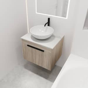 PETIT 23.6 in. W x 18.9 in. D x 23.8 in. H Single Sink Floating Bath Vanity in Oak with White Stone Top and Ceramic Sink